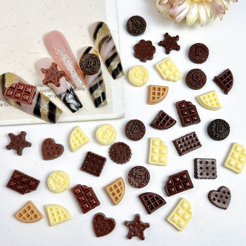 Imitation chocolate biscuits popular nail decoration mixed cute round cake five-pointed star nail decoration material bag