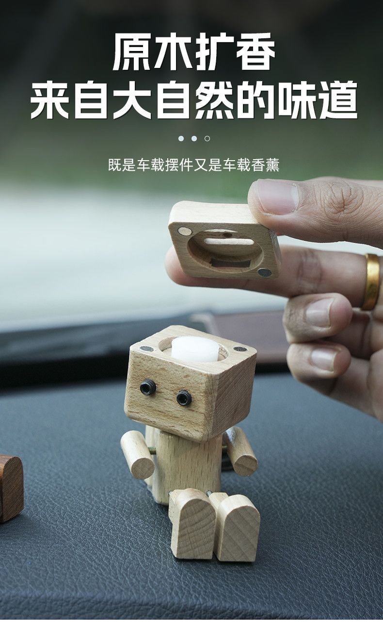 Car-Mounted Robot Wooden Ornament for Air Vent, Creative Decoration, Cute Robot Car Interior Accessory, Tiktok Trending Model