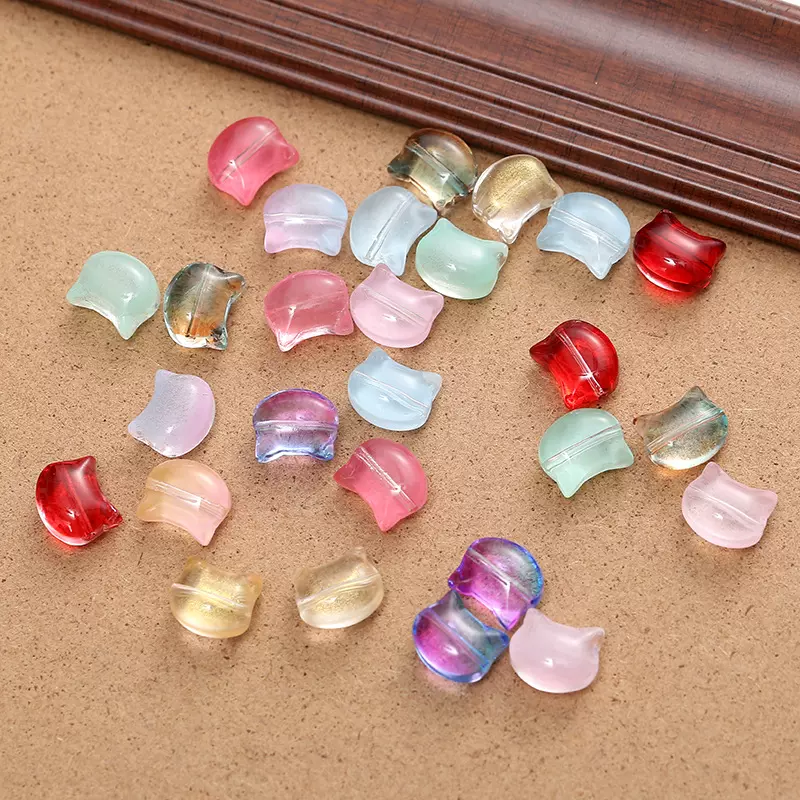 水晶琉璃猫头散珠10*12MM玻璃手串珠DIY饰品配件批发DIY串珠圆珠