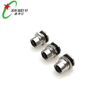 M12四芯接头D编码 母头面板安装 基站连接器航空插头四芯工业插头