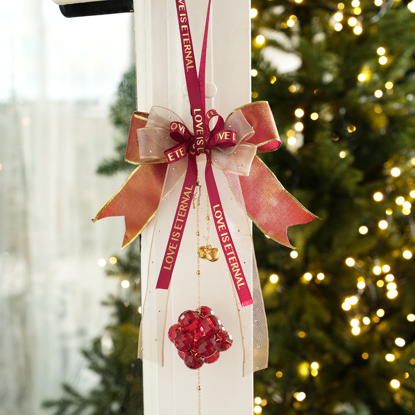 Nuevos colgantes de campana acrílica transparente colgantes colgantes de arco de alta calidad decoraciones de árbol de Navidad vestidos colgantes