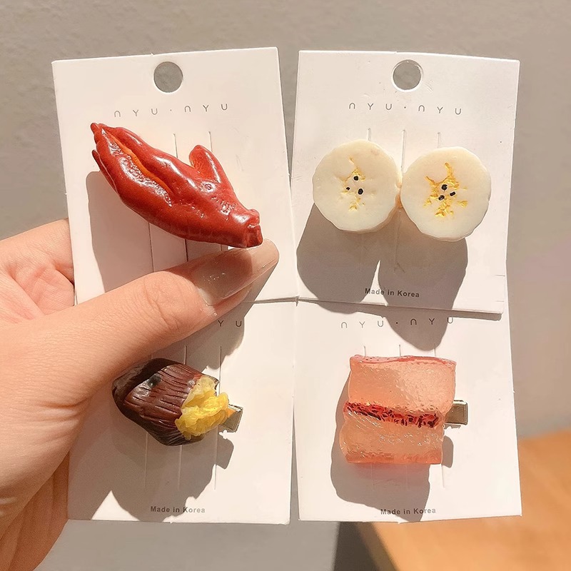 Alimentos artificiales horquilla creativo divertido duckbill lado nuevos accesorios para el cabello Bangs palabra divertido clip horquilla tocado