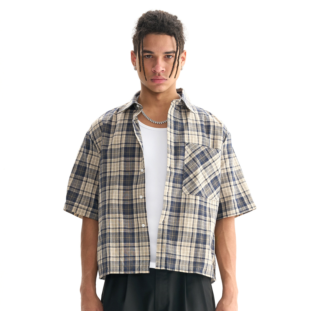 ETAI Hombre| Camisas de alta calidad sueltas populares corta camisa casual de moda cardigan botón camisa de manga corta