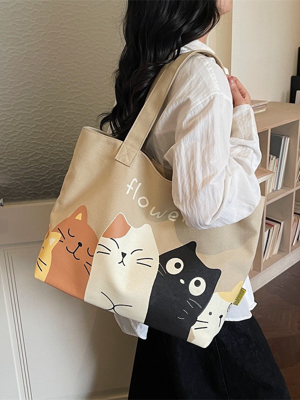 Bolsa de lona para mujeres 2026 nuevo estilo simple de moda lindo gatito patrón de oficina mochila de viaje