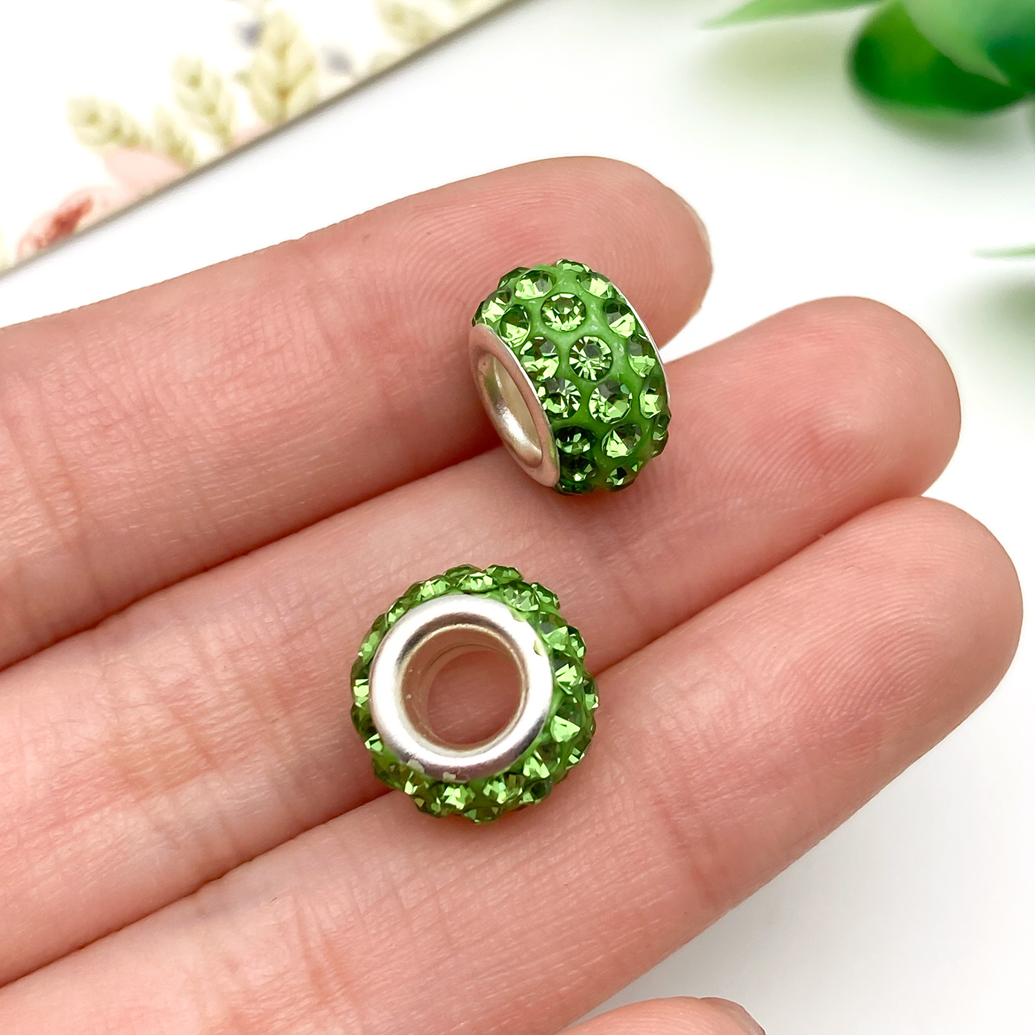11556-JJ-绿色点钻软陶家大孔大孔珠11mm-0.9g