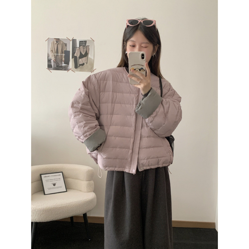 2025秋冬新款韩版小个子短款羽绒服女小圆领轻薄款宽松休闲衣
