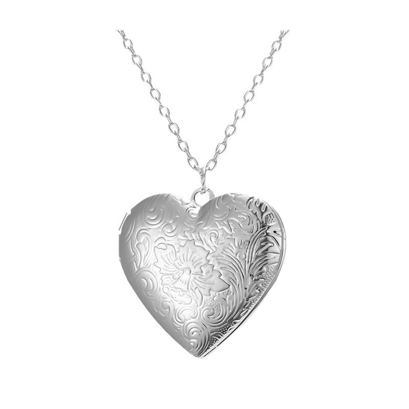 Cross-Border Women's Photo Box Alloy Pattern Love You Peach Heart Photo Box Pendant Cross Chain Jewelry Wholesale