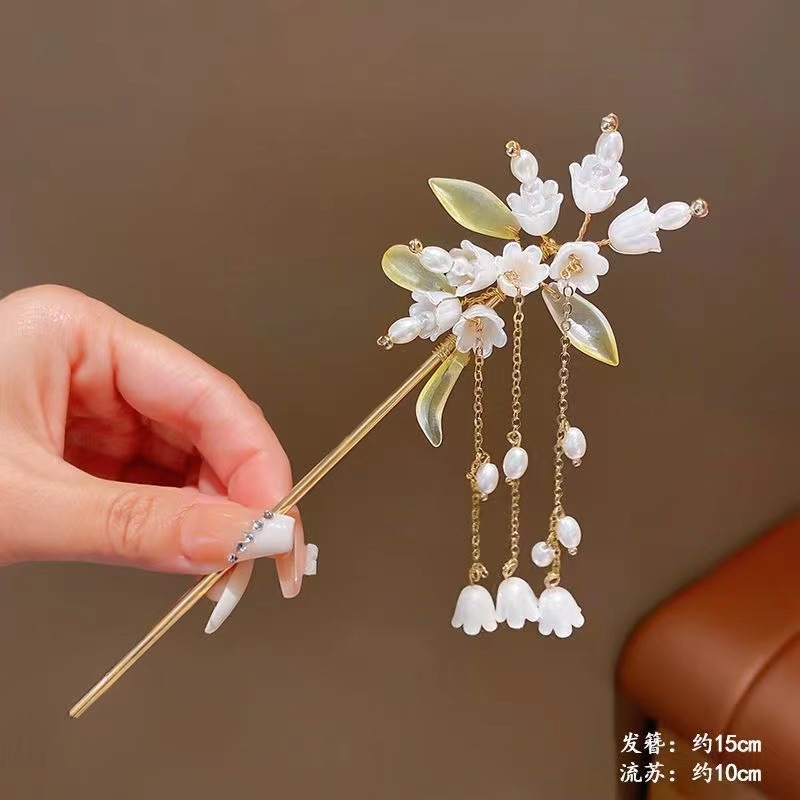 Magnolia pinzas para el cabello estilo antiguo pinzas para el cabello de mujer cheongsam pinzas para el cabello de perlas de metal pinzas para el cabello de jade