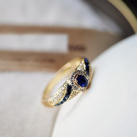 Cross-Border Wish Aliexpress Cross-Border Hot Sale New 18K Gold-Plated Fashion Women's Micro-Set Sapphire Zircon Ring