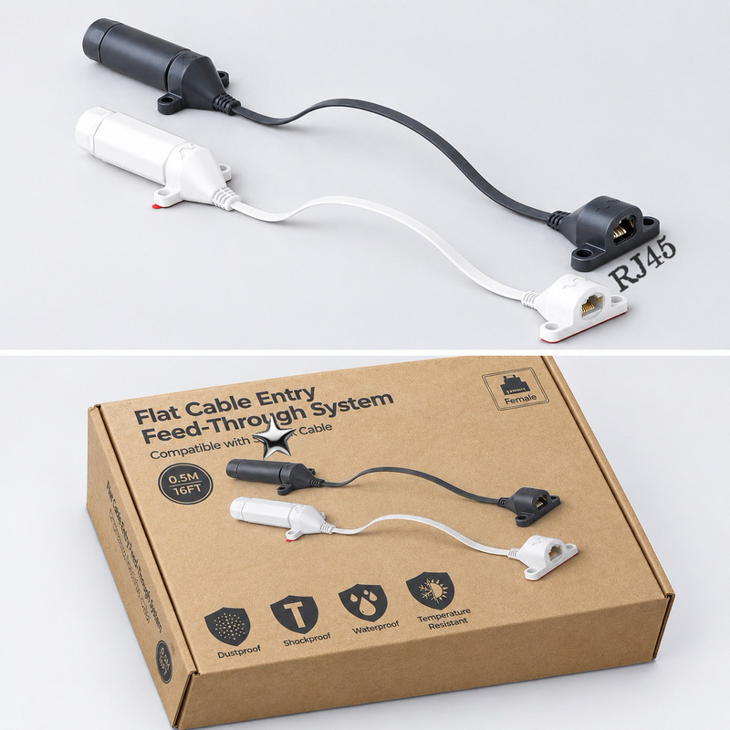 Waterproof female connector for wiring terminals, suitable for window and door frames, can accommodate flat wires, RJ45 Ethernet compatible, plug-and-play