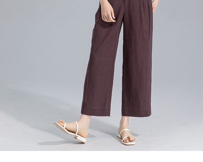 Quần ống rộng nữ cạp cao suông rộng dáng 9 phần vải linen lyocell — màu xanh hải quân chi tiết 16
