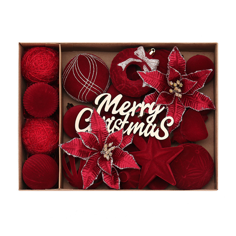 クロスボーダー新製品クリスマス装飾インヨーロッパ植毛クリスマスフラワークリスマスボールパッケージクリスマスツリーペンダント|undefined