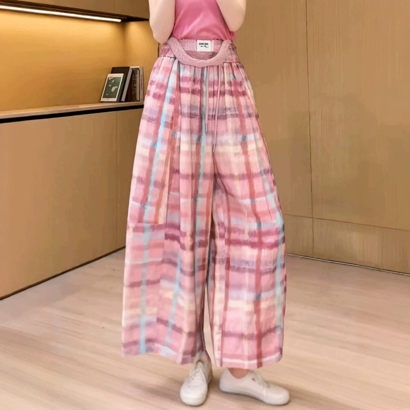 2026 Summer New Style Elastic Waist Plaid Nine-Point Wide-Leg Pants for Women, Relaxed and Lazy Loose Versatile Casual Straight-Leg Pants 2026 Summer New Style Elastic Waist Plaid Nine-Point Wide-Leg Pants for Women, Relaxed and Lazy Loose Versatile Casual Straight-Leg Pants