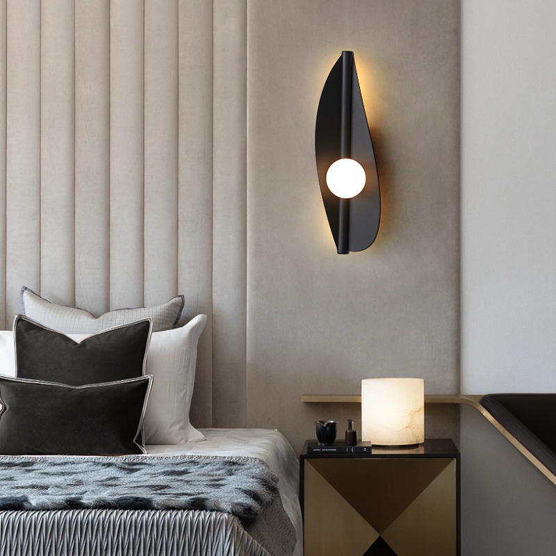 Cabecera de la cama, dormitorio, atmósfera de hoja de fondo, pasillo, pasillo, luces de pared, nuevo estilo, pared de fondo, 2024 Ti sala de estar