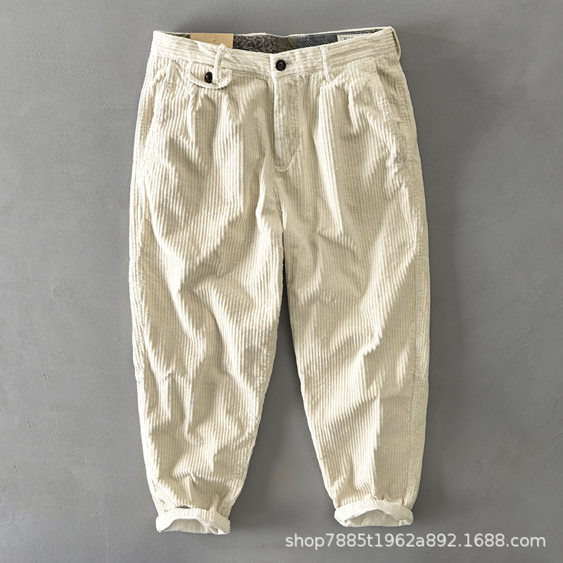 Tik Tok Blaze American Vintage Casual Pantalón de pana Ami Kaji japonés para hombre suelto de terciopelo blanco