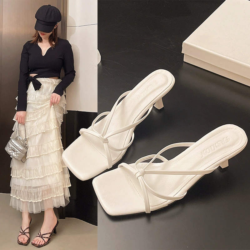 Женские босоножки на шпильке лето 2025, новые, сексуальные, с леопардовым принтом, квадратный носок, универсальные, модные, летние тапочки