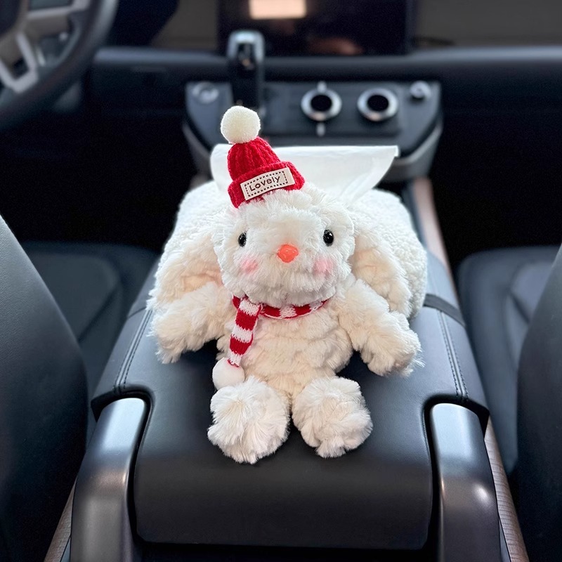 Caja de apoyabrazos de coche de conejo creativo caja de pañuelos de papel de dibujo almacenamiento en coche 2024 nuevo sentido muñeca de coche mujer