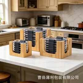 跨境竹制保鲜盒收纳架厨房实木餐具盖整理架橱柜内盖子收纳木架