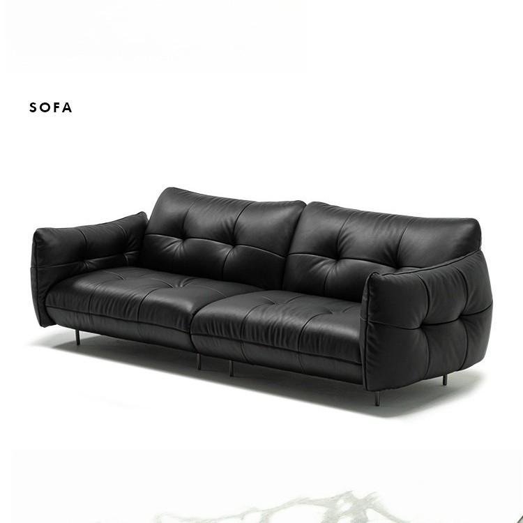 Concepto minimalista sofá Walker estilo francés salón de estar sofá de cuero retro sala de estar para tres personas arte de cuero negro medieval lujoso