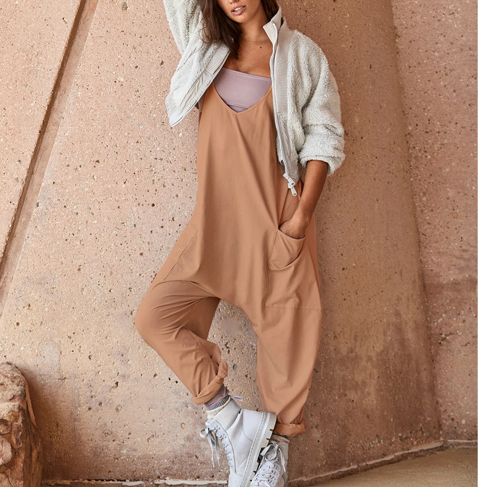 Ropa de mujer europea y americana 2024 verano nuevo estilo Amazon casual bolsillo tirantes de punto pantalones de una pieza pantalones con tirantes mujeres image 4