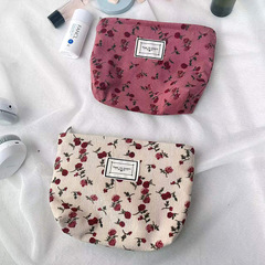 Corduroy Cosmetic Bag Contrast Color Flower Texture Niche Storage Bag Retro Fashion Zipper Portable Toiletries Bag
