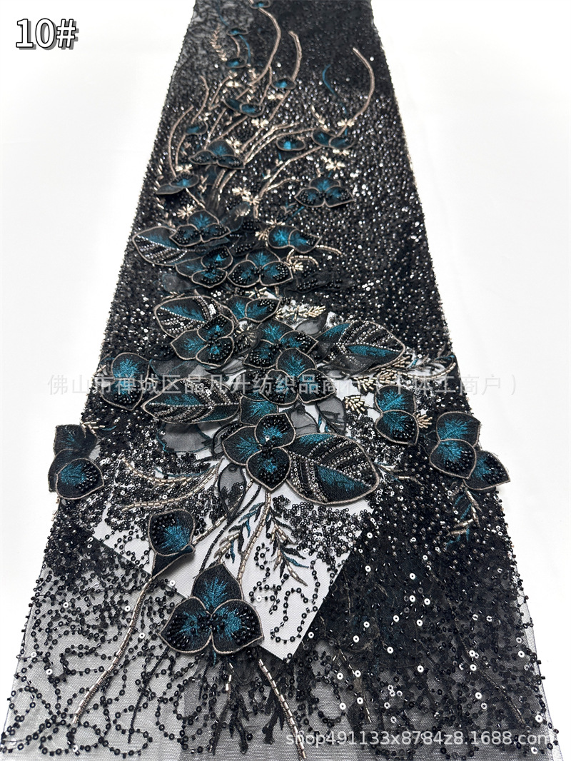Fabricantes de nueva tela de encaje 3D estereoscópico decal cuentas tubo bordado tela alta fijación de moda cena vestido de tela