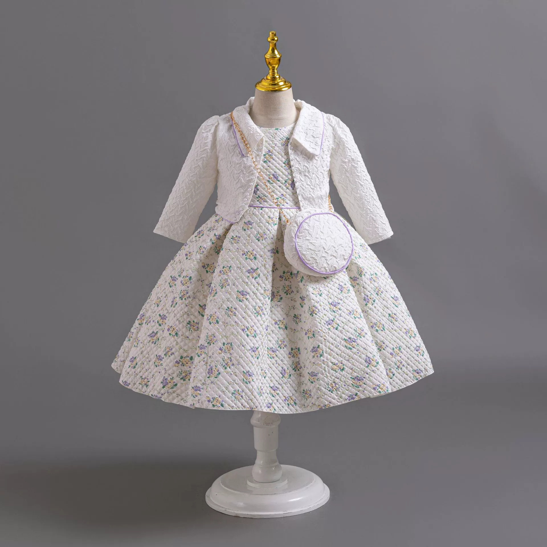 Children's set, shiffon dress, long-sleeve, small princess costume, for import, 3 piece set