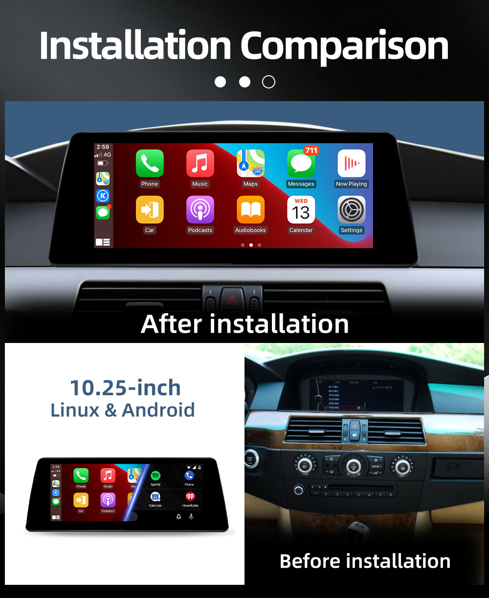 Large-Screen Car Central Control System Suitable for Bmw 5 Series E60 E61 2004-2010 Bluetooth Android Navigation Linux