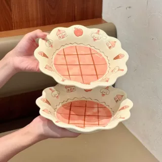 定制高颜值家用餐盘云朵糖陶瓷碗盘套装少女心釉下彩一人食餐具