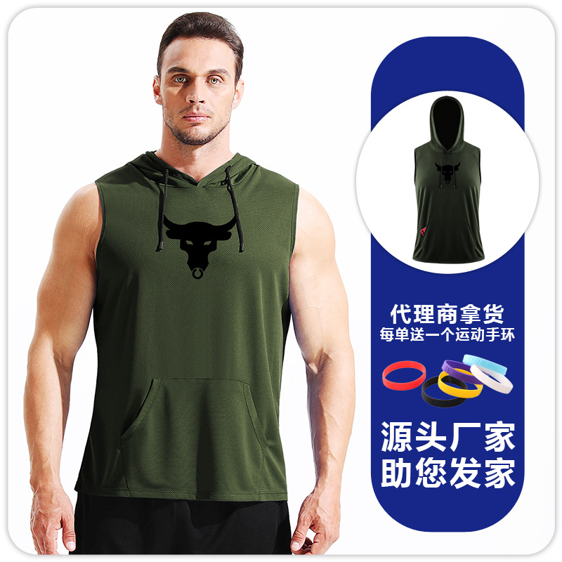 Patrón de cinturón suelto de hombre sin mangas chaleco deportivo encapuchado rápido secado transpirable baloncesto para correr ropa de ejercicio de maratón profesional