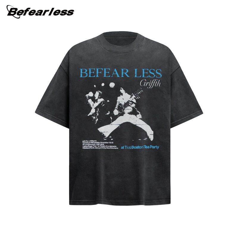 American Retro Washed Rock Band Short-Sleeved T-Shirt for Men and Women Loose Vintage Digital Printing Boxy Version Trendy American Retro Washed Rock Band Short-Sleeved T-Shirt for Men and Women Loose Vintage Digital Printing Boxy Version Trendy