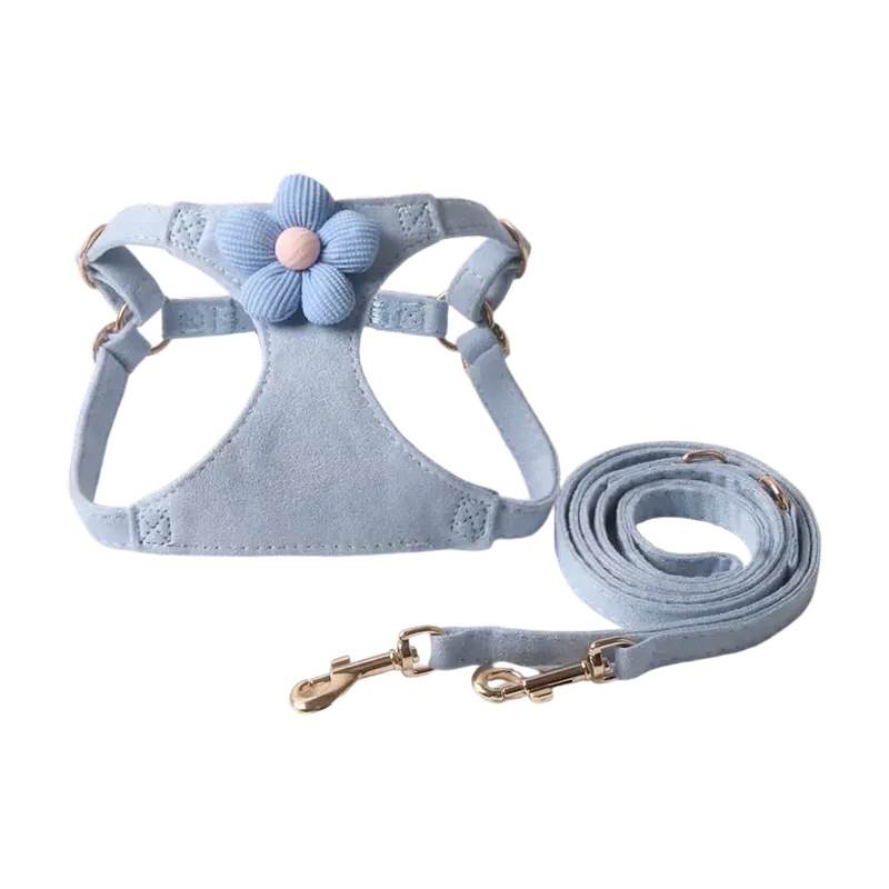 Aminger New Silk Velvet Candy Color Flower Leash Set Pet Harness Cat_voghion.com