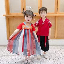 儿童汉服中国风春夏款套装中国风宝宝兄妹姐弟唐装周岁礼服表演服