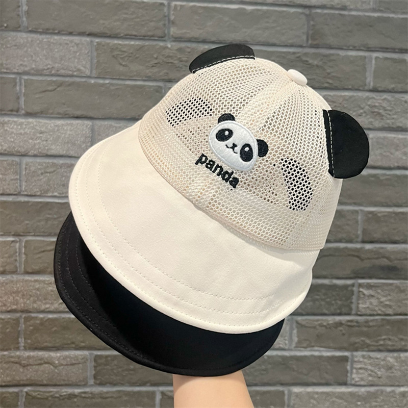 Sombrero de bebé lindo panda verano delgado transpirable sombrero de pescador de malla completa para hombres y mujeres, sombrilla para niños pequeños, sombrero de lavabo de protección solar