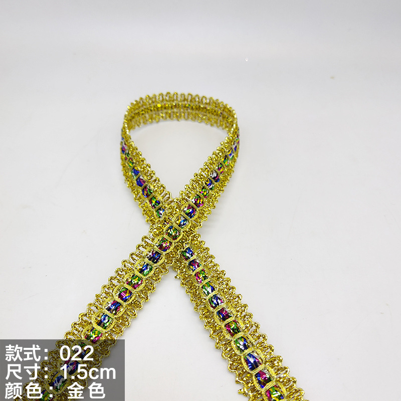 Colorido encaje de oro y plata perlas de triángulo de seda al por mayor de oro y plata cebolla diente borde DIY rendimiento accesorios de ropa estilo étnico cinta