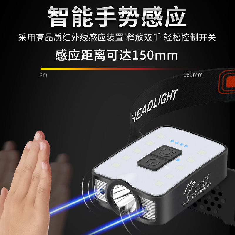 Hanna Sensor cap light camping stall multi-function USB charging cap clamp light long battery life headlight strong light
