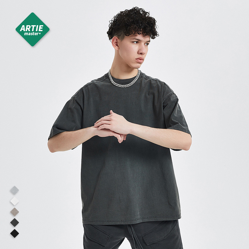 ARTIE ropa de hombre | High street fashion brand ropa de hombre 250g batik angustiado lavado camiseta de hombre suelta retro camiseta de manga corta de hombre