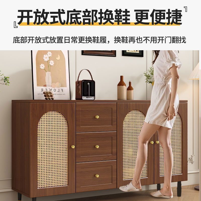 法式餐边柜现代简约藤编储物柜子家用餐厅茶水柜厨房收纳橱柜边柜|undefined