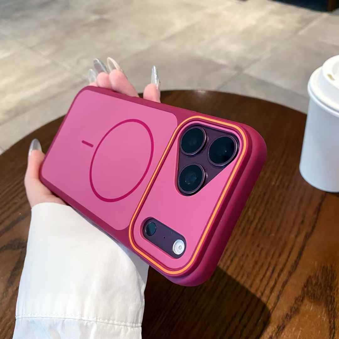 Fantasma de dos colores gran ventana para iPhone17pro teléfono móvil 14 / 13 sensación de piel soporte magnético esmerilado