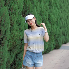 颜色太美了！凉感透气桑蚕丝+天丝渐变晕染圆领套头针织衫T恤女