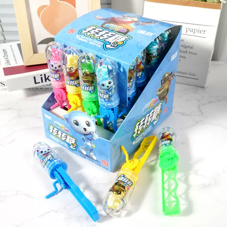 网红高颜值手摇旋转棒棒糖盒装糖果趣味儿童零食小卖部糖玩便利店