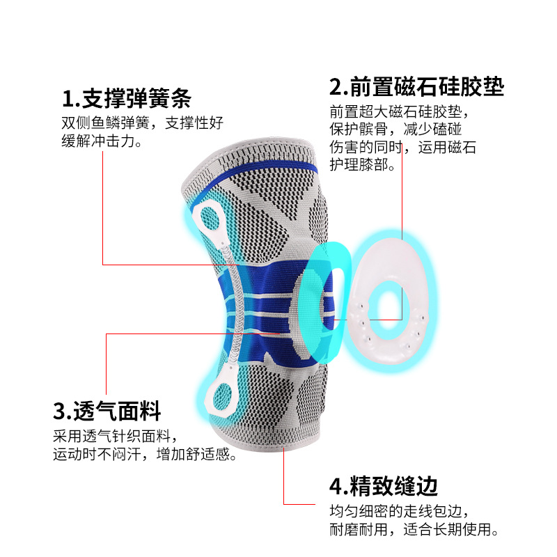 Deportes de protección engranaje imán rótula nylon de punto silicona rótula primavera soporte anticolisión baloncesto deportes rodilla generación pelo