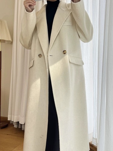 Korean version of right-angle shoulder pad high-end double-sided cashmere coat extended suit collar temperament wool large lapel jacket