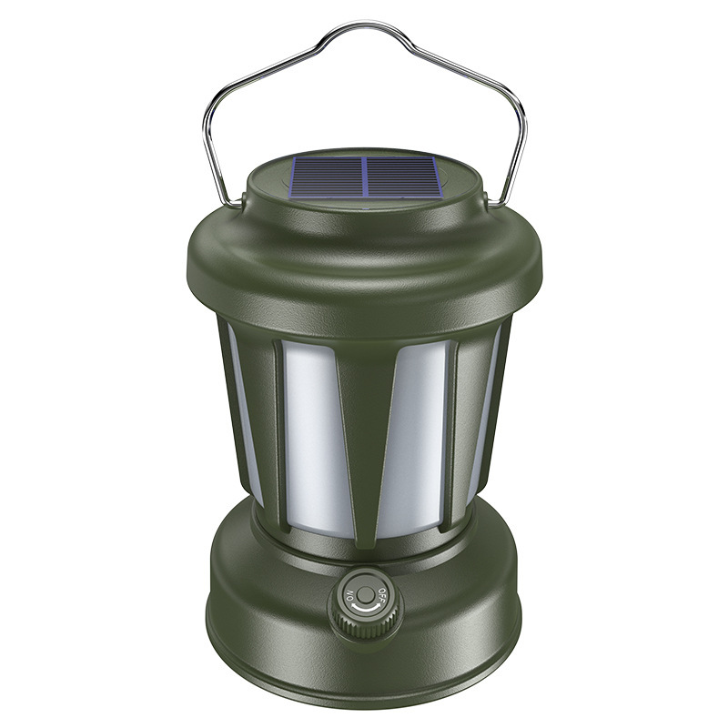 Transfronterizos al aire libre portátil estética lámpara de camping solar de carga tricolor sin polar atenuación luz cálida luz interior luz de atmósfera