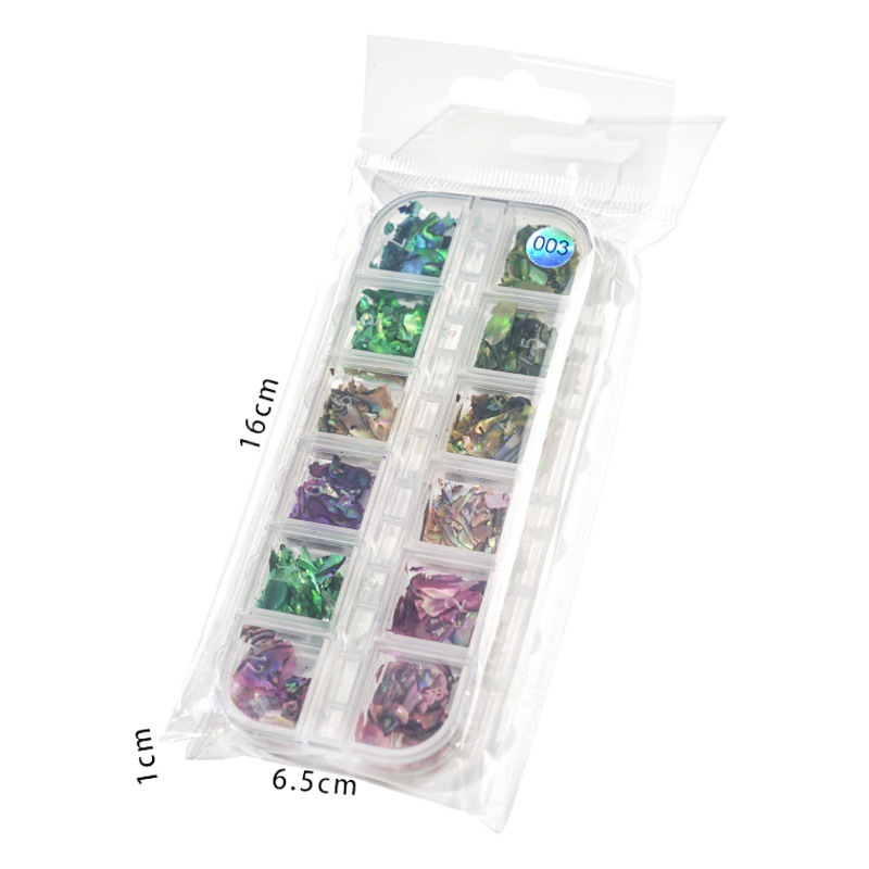 Nuevo fragmento de concha de uñas joyas 12-color mezclado pieza de concha de uñas color mágico Delgado fragmento irregular