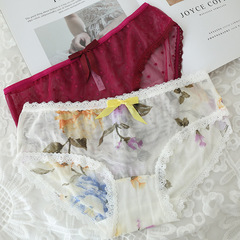 Women's underwear girl student low-waist mesh transparent sexy briefs solid color lace simple