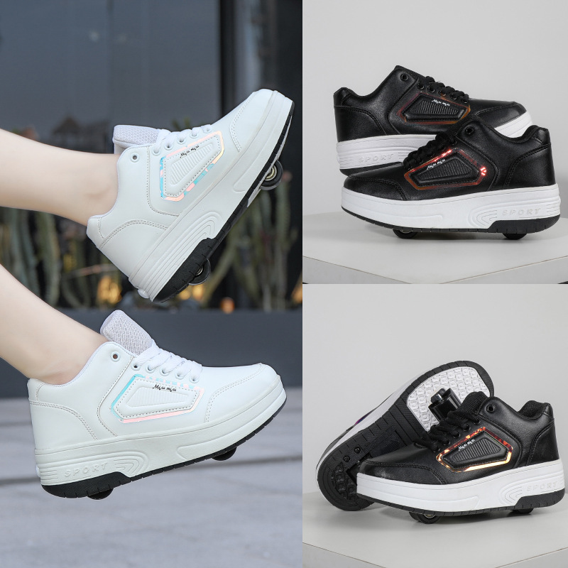 New Heelys Shoes, Wheel Shoes, Two-wheeled Kidsren's Roller Skates, Universal Classic Black and White Pulley Shoes for Adults and Teenagers