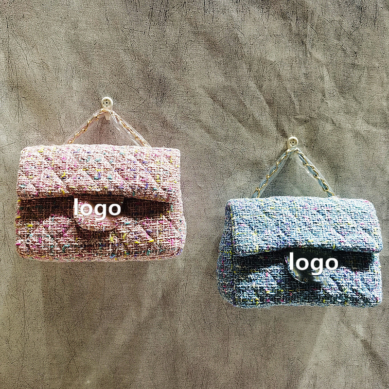 [Foreign Trade Wholesale] Tweed Style New Women's Bag Square Fat Square Chain Bag Hand-Carrying Shoulder Crossbody Bag Quilted