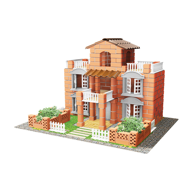 Masoneros niños diy mano chalet ladrillo real mini villa casa construida pared juguetes de construcción de bloques juguetes ensamblados