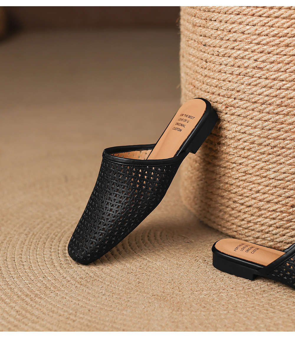 Dép sandal nữ quai chữ V đế bệt da bò mùa xuân hè — đen chi tiết 25
